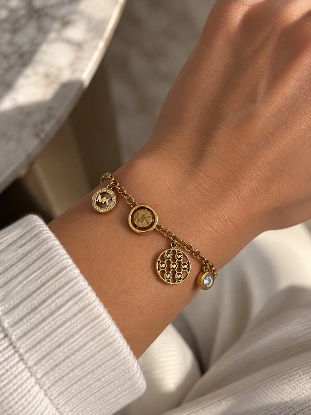 Michael Kors Gold Charm Bracelet with MK Medallions